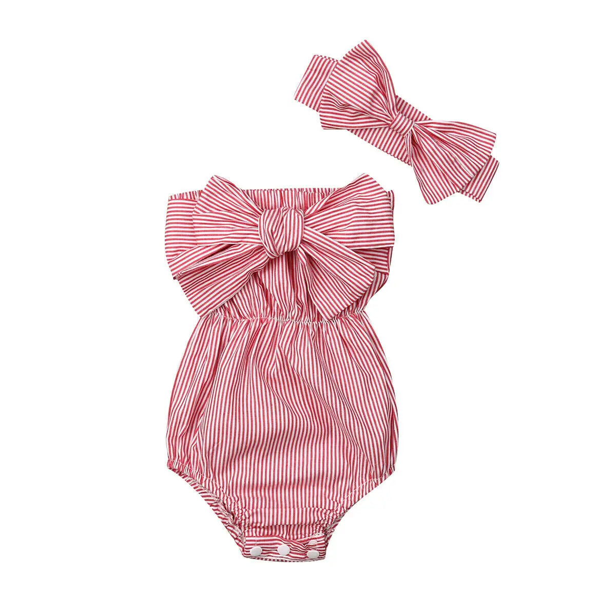 Citgeett Summer Newborn Baby Girls Off Shoulder Striped Bodysuit Jumpsuit Outfit Bowknot Cute Clothing