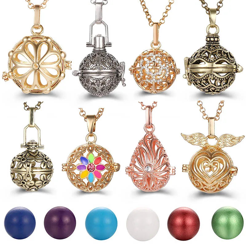 2020 Multi Styles Hollow LOVE Angel Wings Vintage Necklace Music Ball Pregnancy Bell Necklace Aroma Essential Oil Locket Pendant