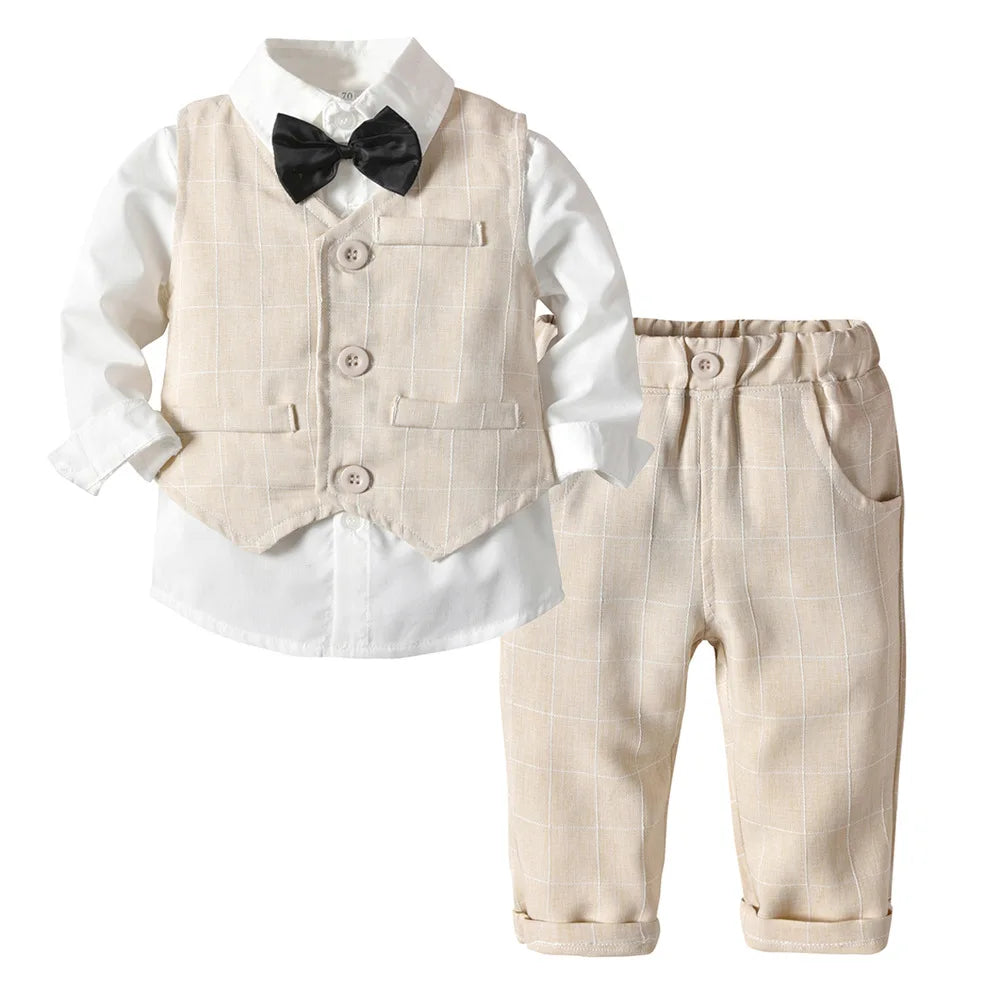 Autumn Spring Toddler Boy Clothes Kids Boys Wedding Suits Striped Vest + White Shirt + Pants Boy Outfits Children Outerwear