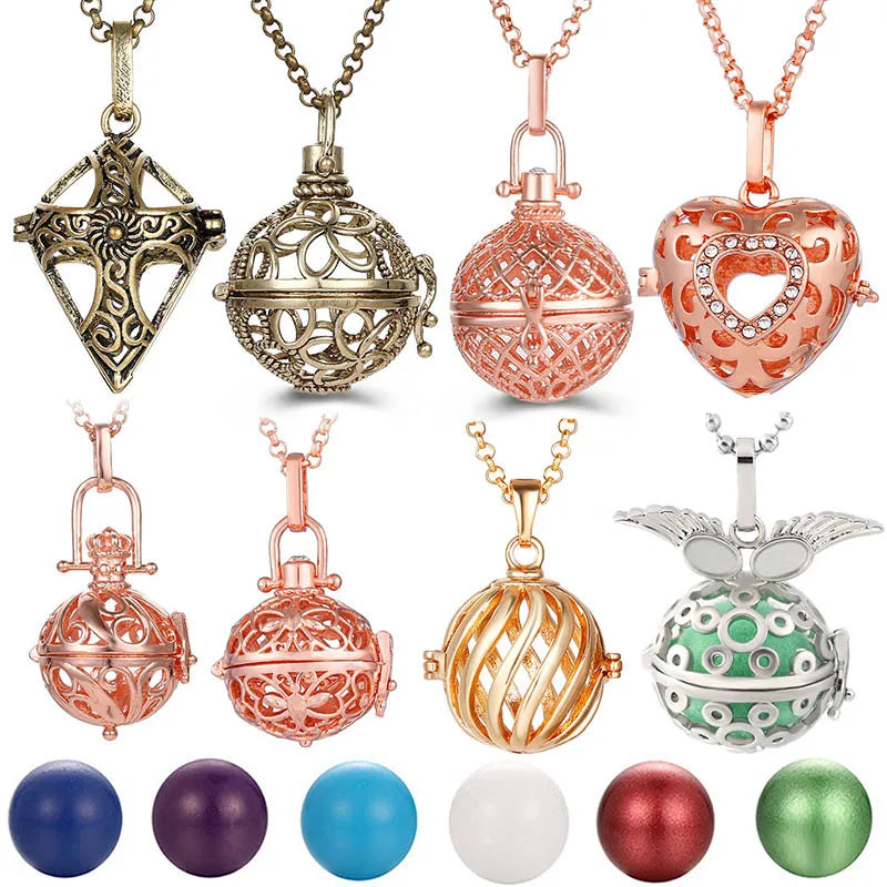 2020 Multi Styles Hollow LOVE Angel Wings Vintage Necklace Music Ball Pregnancy Bell Necklace Aroma Essential Oil Locket Pendant
