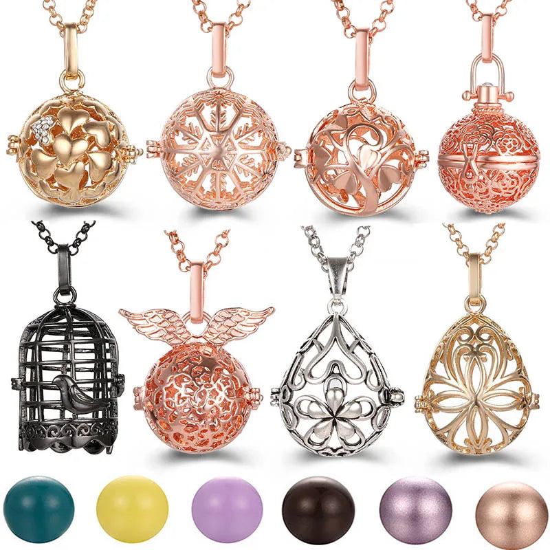 2020 Multi Styles Hollow LOVE Angel Wings Vintage Necklace Music Ball Pregnancy Bell Necklace Aroma Essential Oil Locket Pendant