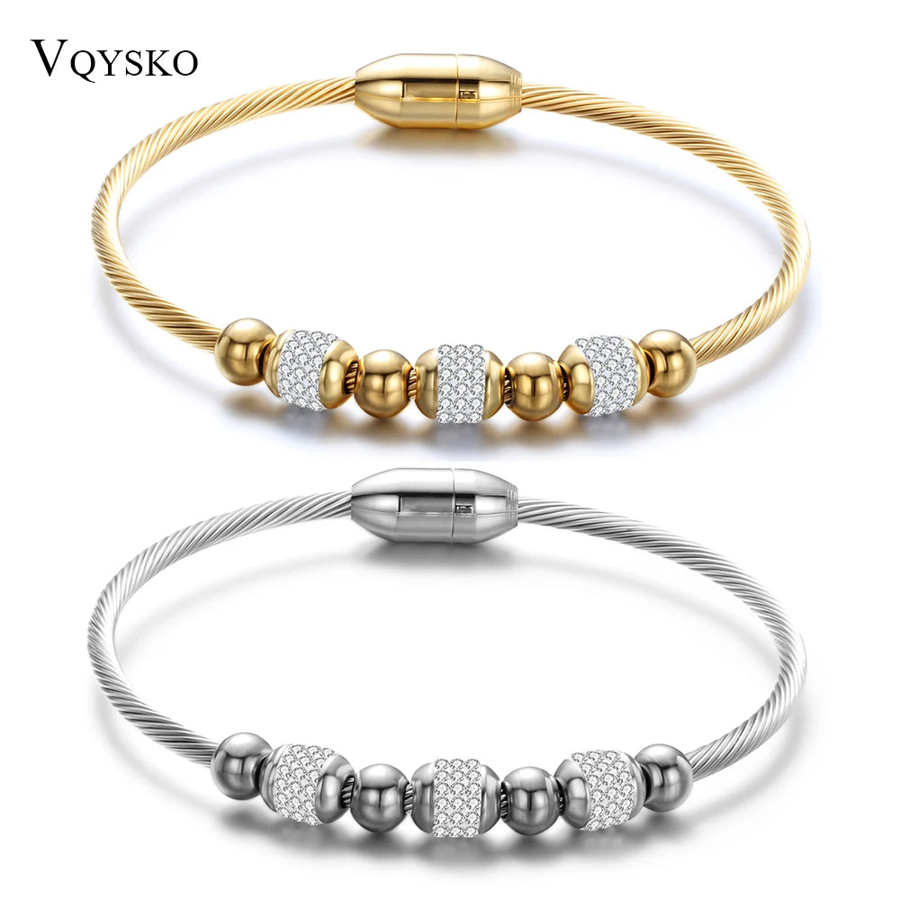 Fashion Stainless Steel Bead Bracelet Women High Quality Pretty Wedding Jewelry Accessoriess Bracelet Femme With Crystals