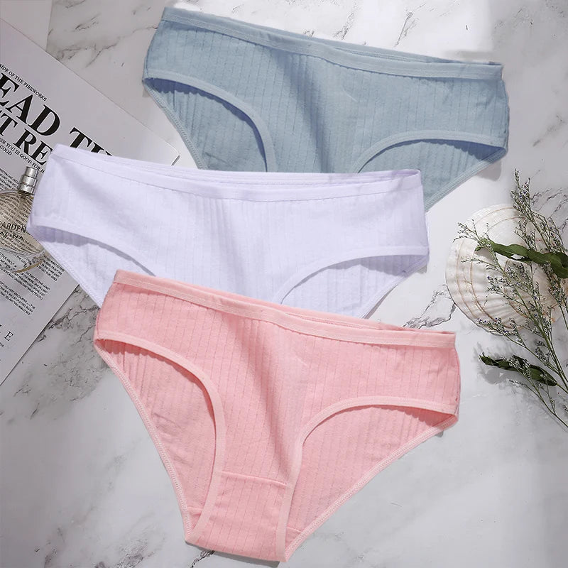 3PCS/Set Cotton Panties Women Underwear Sexy Lingerie Panties Female Lingerie Briefs Solid Color Panty Underpants Intimates