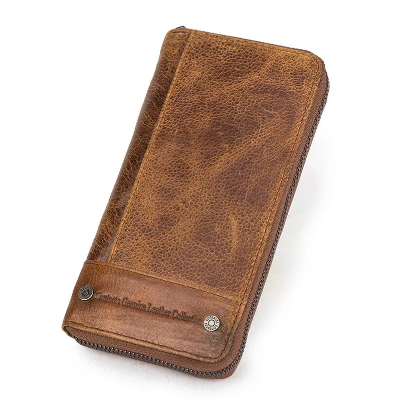 Contact's Women Wallets Genuine Leather Card Holder Female Purse Zipper Wallet For Women Fashion Clutch Bag Rfid Men Wallets
