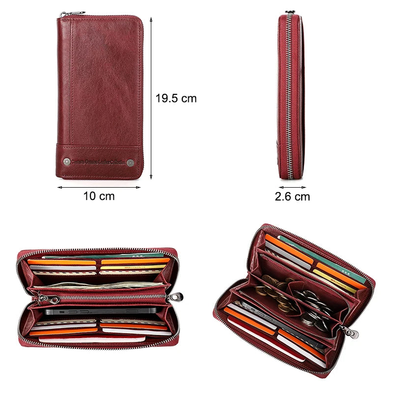 Contact's Women Wallets Genuine Leather Card Holder Female Purse Zipper Wallet For Women Fashion Clutch Bag Rfid Men Wallets