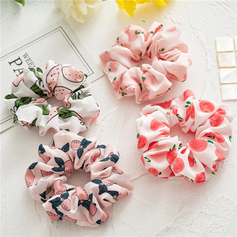 Summer Fruit Print Scrunchies Zitrone Grapefruit Birne Pfirsich bedruckter elastischer Haargummi Damen Mädchen Kopfbedeckung Haar-Accessoires