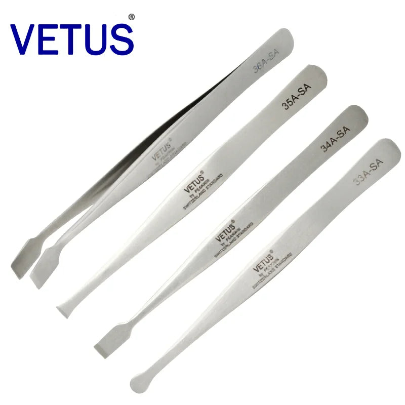 VETUS Tweezers Original 34A-SA Non-magnetic Anti Acid Corrosion Resistant High Precision for  Stamp Stainless Steel Clamp