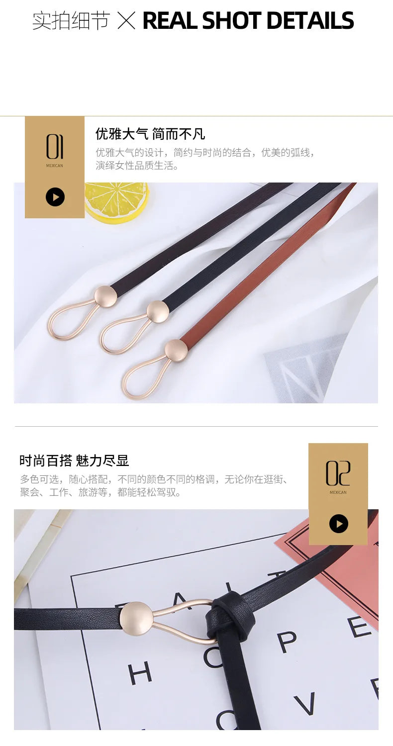 New Fashion Leather Women Belt Designer Metal Buckle Waist Strap All-match Lady Dress Coat Sweater Decorative Knotted Waistband