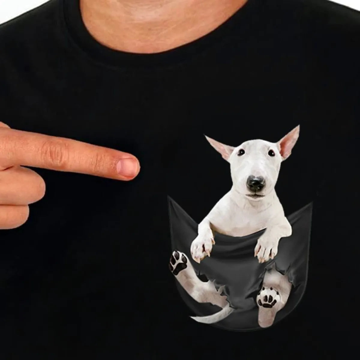 Cotton T-Shirt Fashion Brand Summer Pocket Bull Terrier Printed T-shirt Men Women Casual T-Shirts Hip Hop Tops Funny Cotton Tees