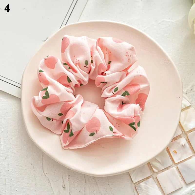 Summer Fruit Print Scrunchies Zitrone Grapefruit Birne Pfirsich bedruckter elastischer Haargummi Damen Mädchen Kopfbedeckung Haar-Accessoires