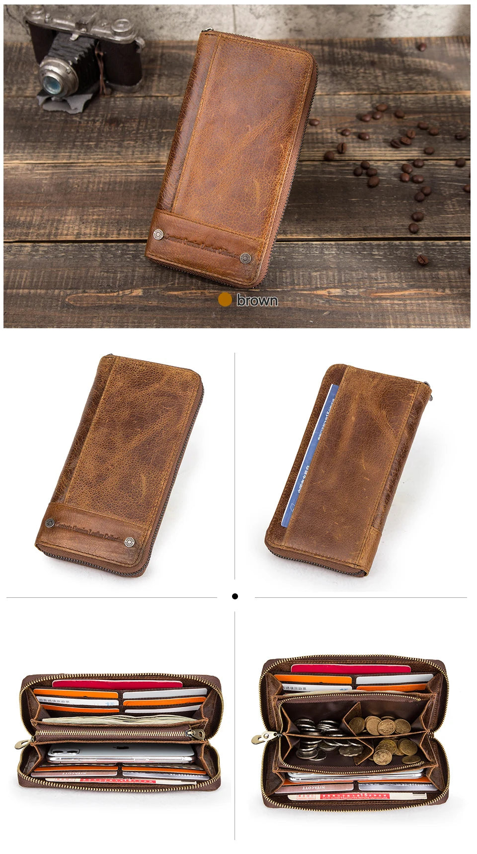 Contact's Women Wallets Genuine Leather Card Holder Female Purse Zipper Wallet For Women Fashion Clutch Bag Rfid Men Wallets
