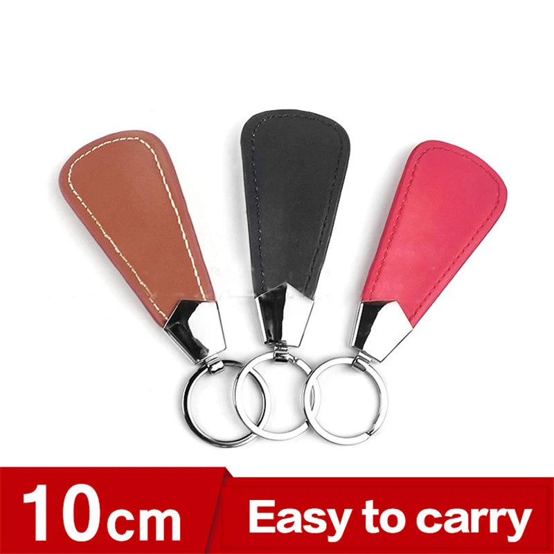 10cm Easy Carry Black Shoehorn Metal Durable Stainless Steel Faux Leather Portable Fashion Mini Shoe Horns Accessories Key Ring
