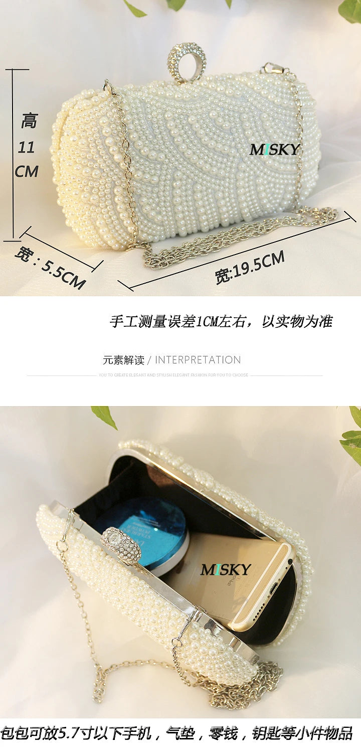 Pearl Clutch Bags Women Purse Ladies white Hand Bags Evening Bags for Party Wedding black Shoulder Bag Bolsa Feminina