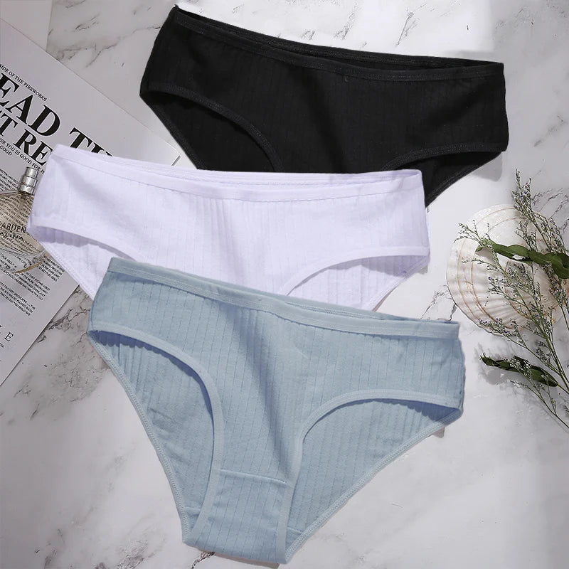 3PCS/Set Cotton Panties Women Underwear Sexy Lingerie Panties Female Lingerie Briefs Solid Color Panty Underpants Intimates