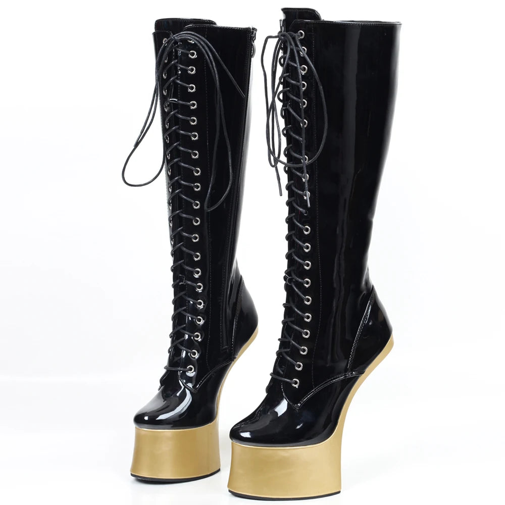 JIALUOWEI New Ponyplay Style 7inch High Heel Platform Knee High Fetish Boots Size36-46