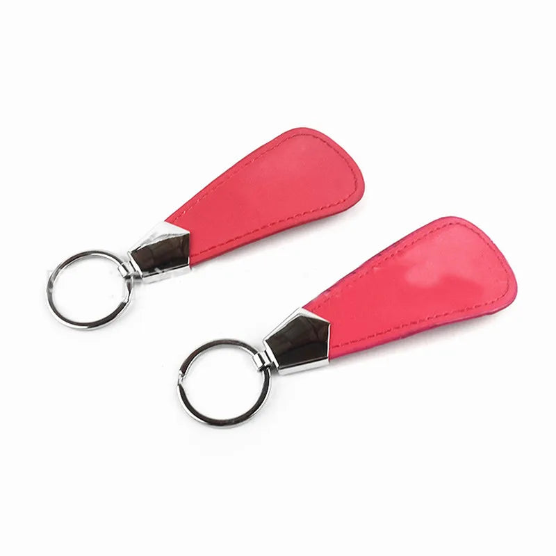 10cm Easy Carry Black Shoehorn Metal Durable Stainless Steel Faux Leather Portable Fashion Mini Shoe Horns Accessories Key Ring