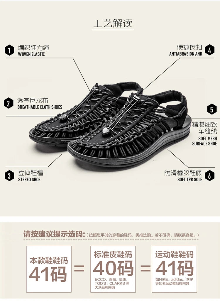Men's Shoes High-quality Hand-woven Shoes Pull-on Outdoor Sandals Summer Soft Non-slip Gladiator Hiking Beach Platform Sandals
