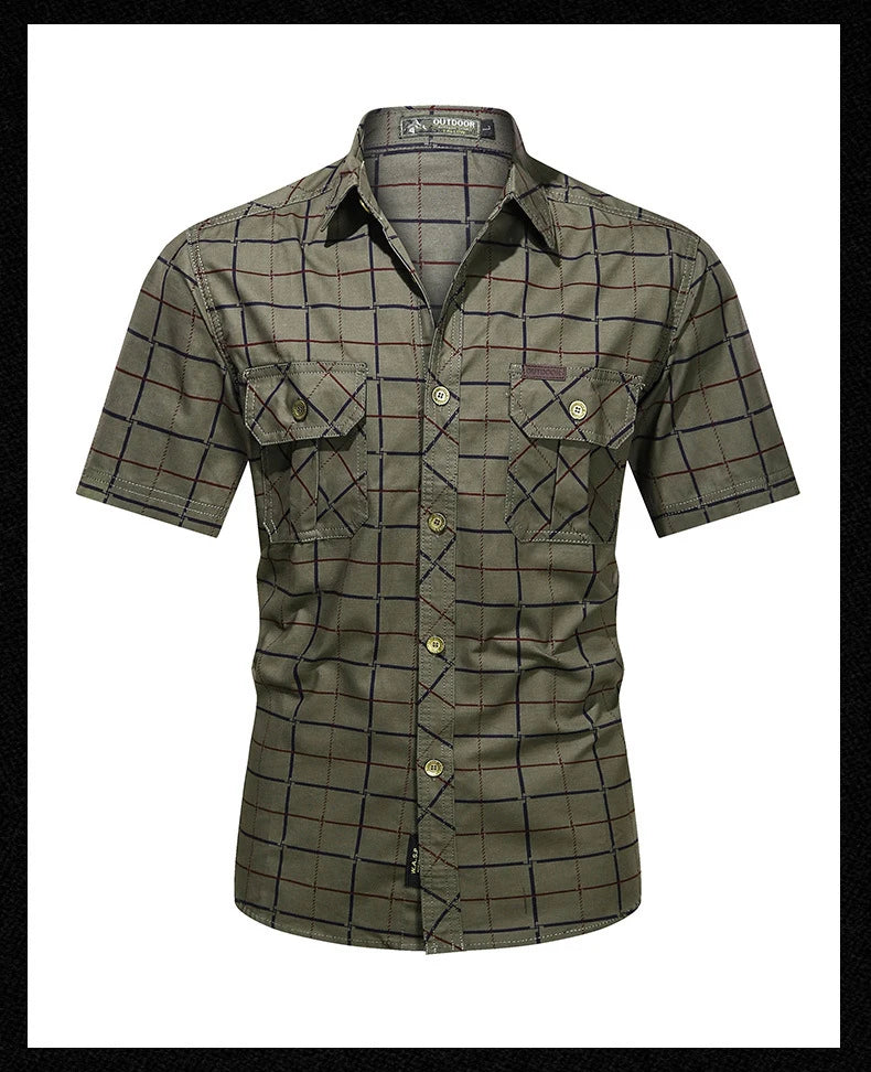 Summer Men's Plaid Shirt Short Sleeve Streetwear Pure Cotton Oversized Casual Shirts Men Clothing Hawaiian Shirt 5XL A2F5009