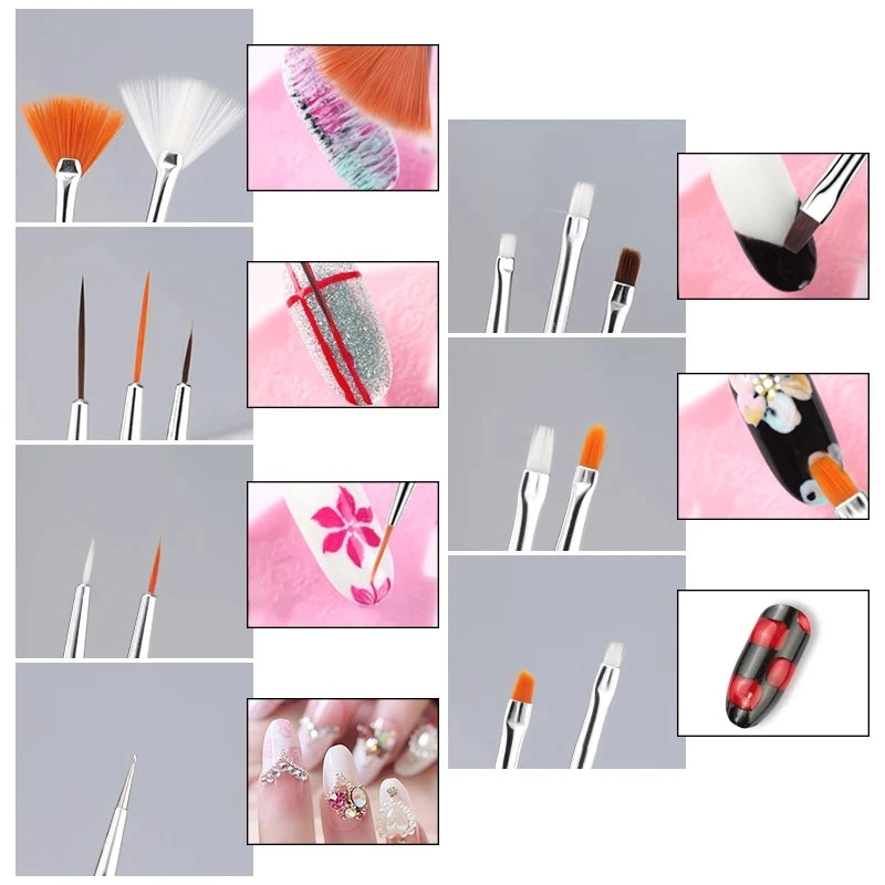 Nailart Pinselset Farbverlauf Linienmalerei Punktierstift-Kit Acrylgriff Gel-Nagellack Kristallpinsel Salon Nagel Maniküre Werkzeuge