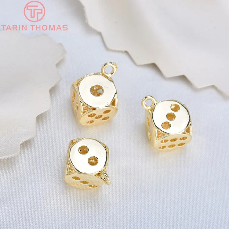 (1285)10PCS 11.5x15MM 24K Gold Color Plated Brass Dice Charms Pendants High Quality Diy Jewelry Accessories