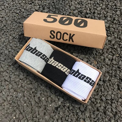 3 Pairs/Box Socks Men Crew Male Street Kanye West Hip Hop Match Basketball Fuzzy Socks Men Women Fashion Socks Gifts for Men