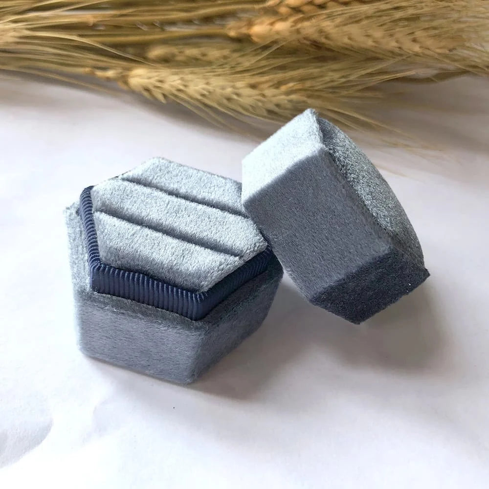 Customized Hexagonal Velvet Ring Box Wedding Engagement Gift Single/Double Ring Storage Box Display Stand Velvet Elegant Retro