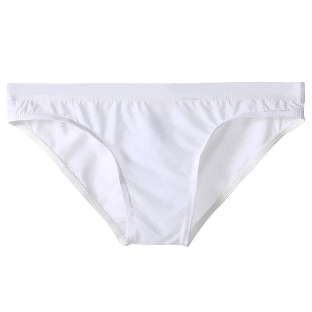 Men Underwear Ice Silk Solid Color Briefs Sexy Transparent Silky Quick Dry U Bulge Pouch Panties Mid Waist Male Underpants Cueca