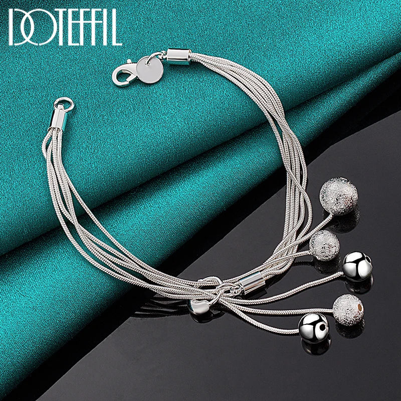 DOTEFFIL 925 Sterling Silver Snake Chain Smooth Matte Beads Pendant Bracelet For Woman Charm Wedding Engagement Fashion Jewelry