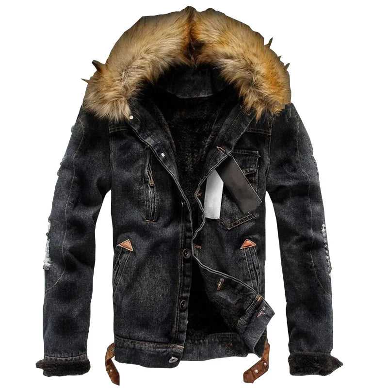 2025 autumn and winter couple models men's plus velvet thick large size denim jacket Korean men's denim men's jacket MY135
