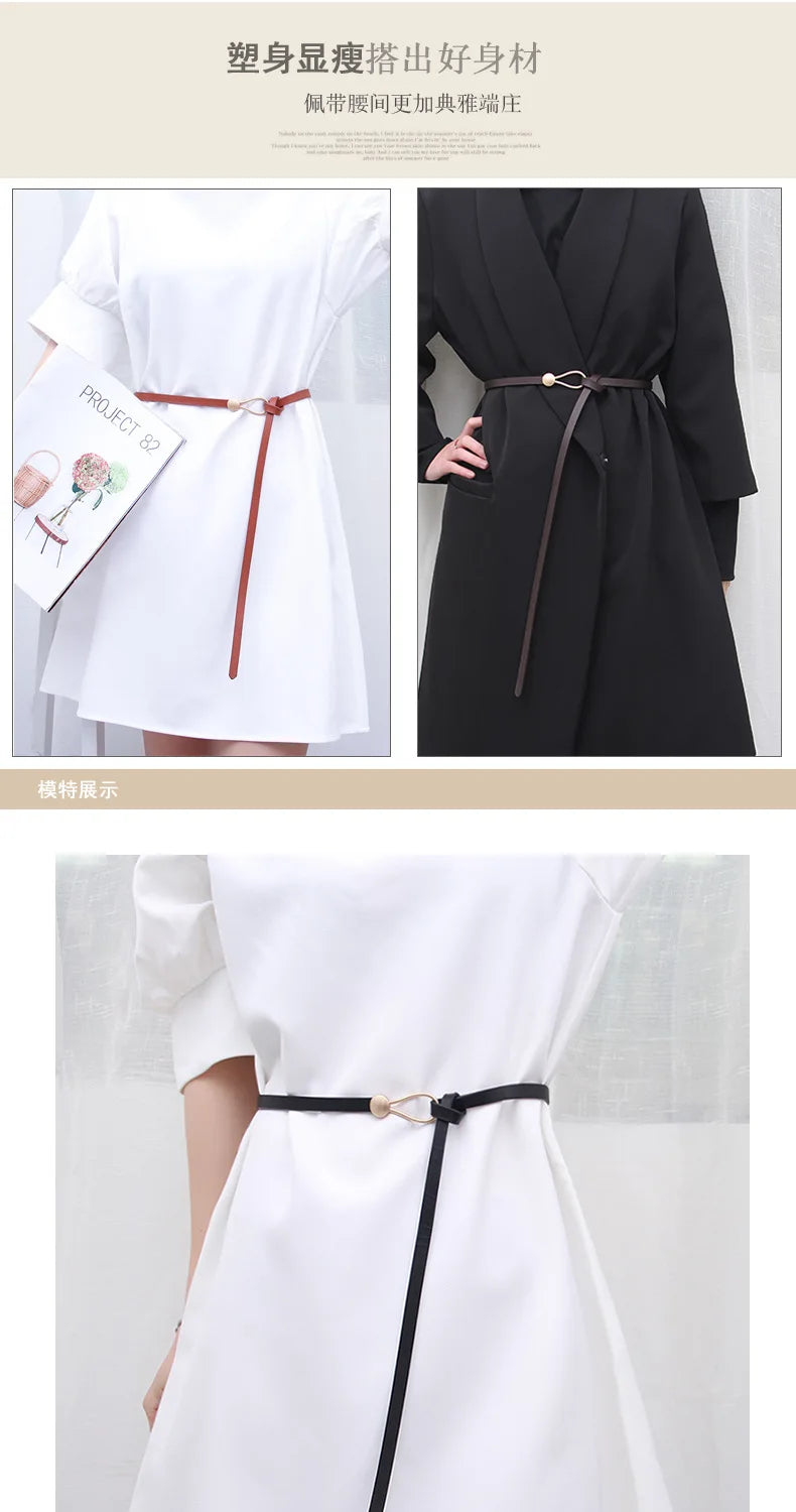 New Fashion Leather Women Belt Designer Metal Buckle Waist Strap All-match Lady Dress Coat Sweater Decorative Knotted Waistband