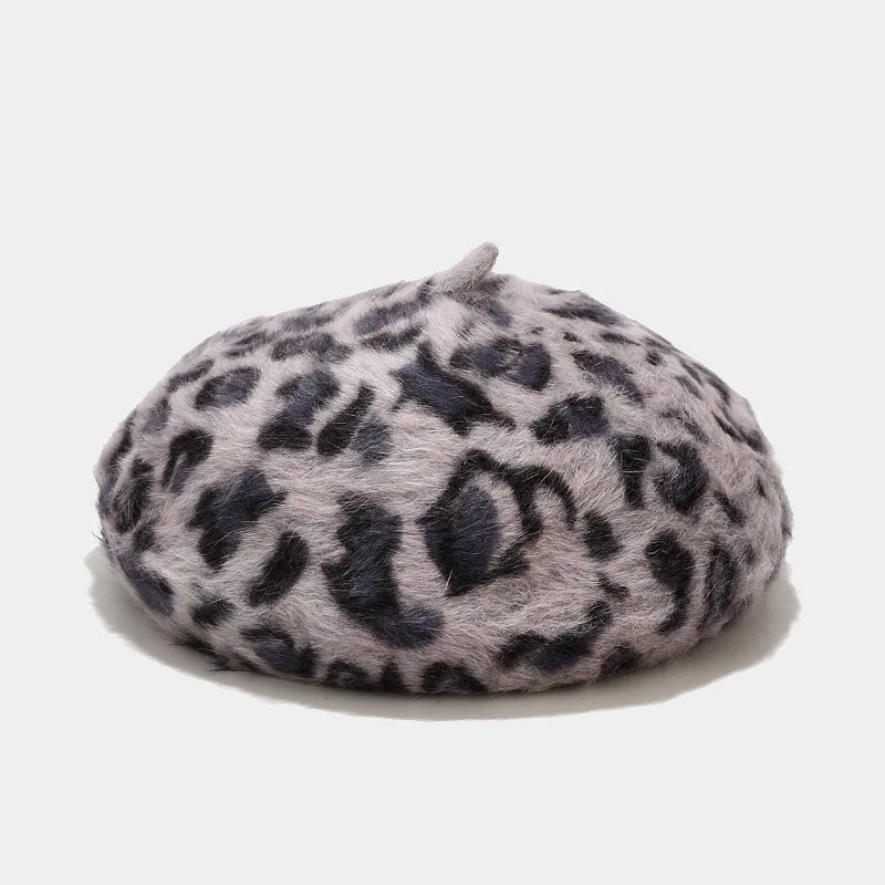 2020 Autumn Winter Leopard Print Warm Rabbit Fur Octagonal Hats for Women and Girl Berets Painter Hat Beanie Cap 11
