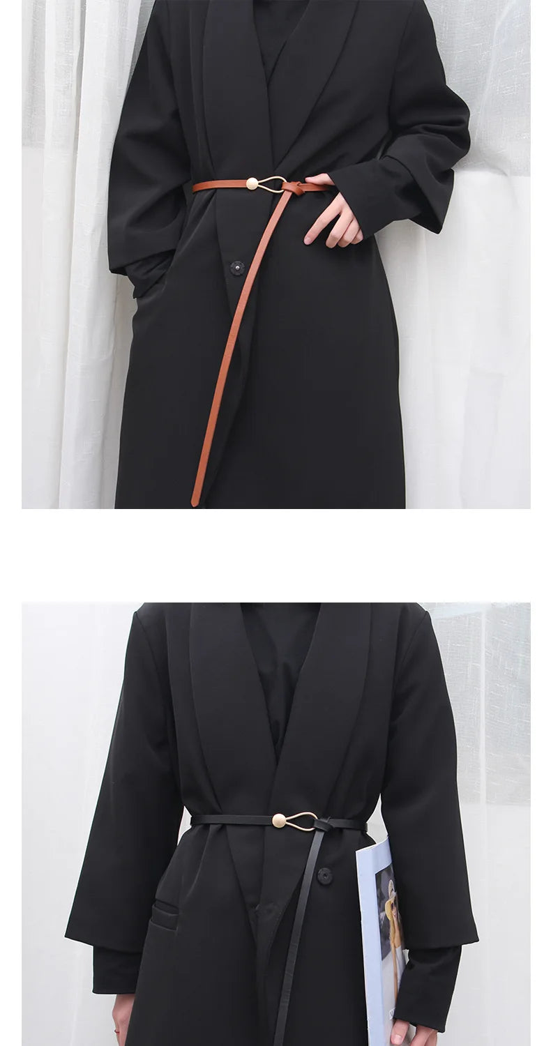 New Fashion Leather Women Belt Designer Metal Buckle Waist Strap All-match Lady Dress Coat Sweater Decorative Knotted Waistband