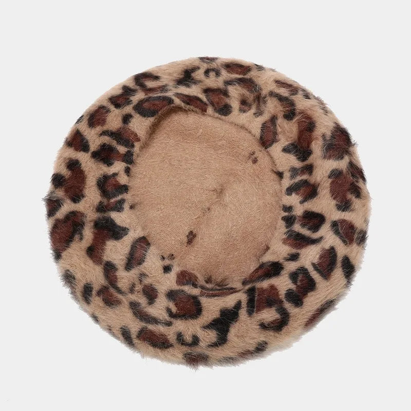 2020 Autumn Winter Leopard Print Warm Rabbit Fur Octagonal Hats for Women and Girl Berets Painter Hat Beanie Cap 11
