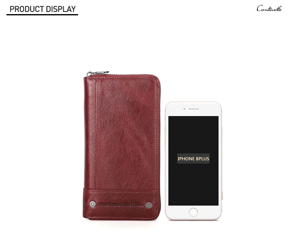 Contact's Women Wallets Genuine Leather Card Holder Female Purse Zipper Wallet For Women Fashion Clutch Bag Rfid Men Wallets