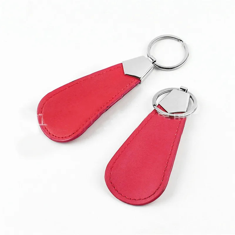 10cm Easy Carry Black Shoehorn Metal Durable Stainless Steel Faux Leather Portable Fashion Mini Shoe Horns Accessories Key Ring