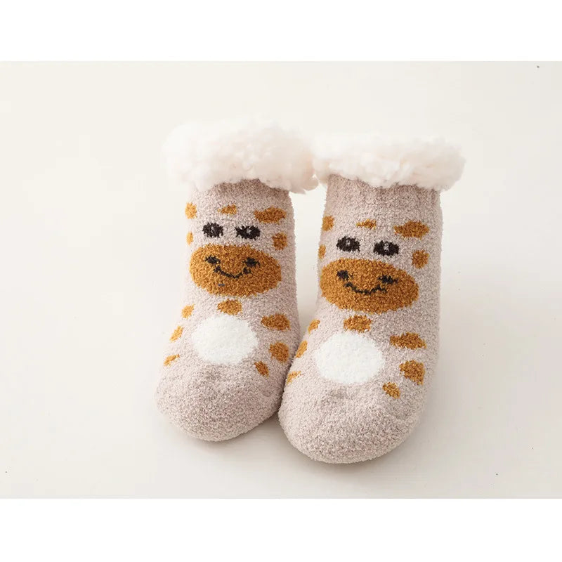 Cute Winter Baby Cartoon Christmas Socks Thicken Cotton Warm Newborn Kids Floor Sock Non-Slip Children Socks For 0-4 Years