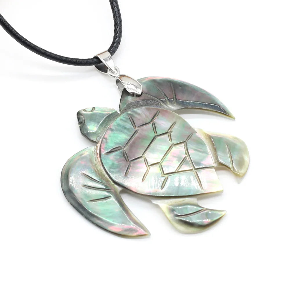 Natural Sea Turtle Shape Black Shell Necklace Pendants Charms Jewelry for Women Party Gift Size 50x48mm Length 55cm