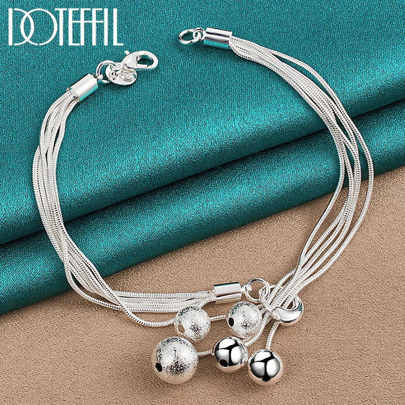 DOTEFFIL 925 Sterling Silver Snake Chain Smooth Matte Beads Pendant Bracelet For Woman Charm Wedding Engagement Fashion Jewelry