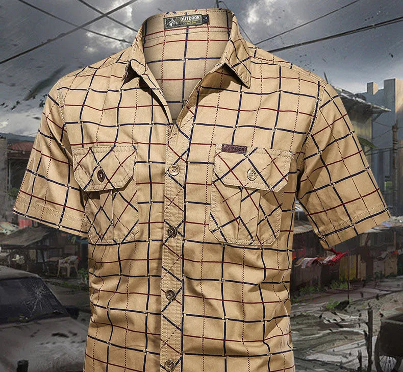 Summer Men's Plaid Shirt Short Sleeve Streetwear Pure Cotton Oversized Casual Shirts Men Clothing Hawaiian Shirt 5XL A2F5009