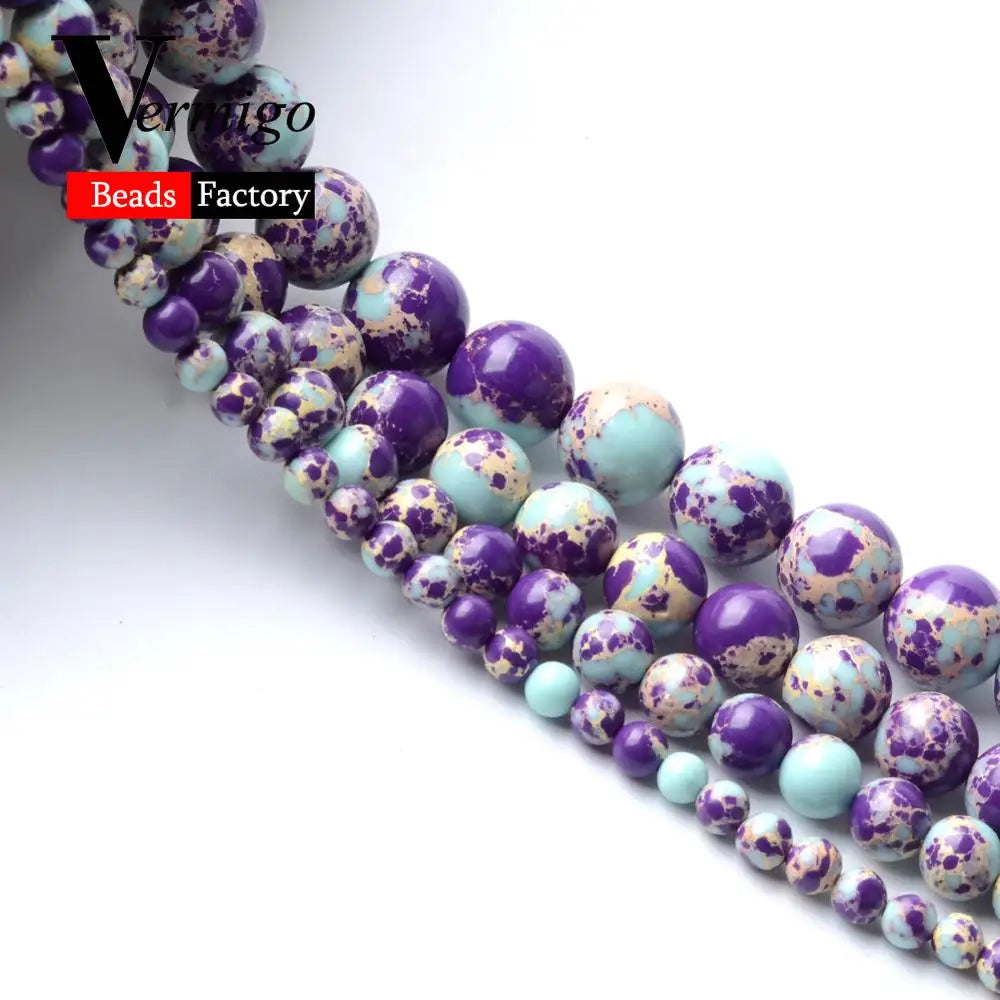Lake Blue Purple Sediment Jaspers Round Spacer Beads For Jewelry Making 4 6 8 10mm Mineral Stone Beads Diy Bracelet Jewelry 15''