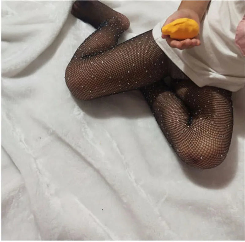 3-9Years Girls Pantyhose Rhinestone Stretchy Bottom Pants Long Fishnet Legging For Girls Cool Wild Peal Bottoms Tights Stockings