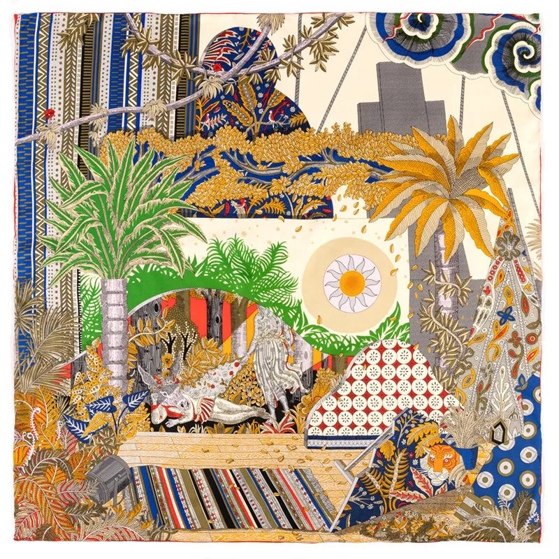 POBING Manual Hand Rolled Twill Silk Scarf Women Sun World Square Scarves Echarpes Foulards Femme Wrap Lady Bandana Hijab 90CM
