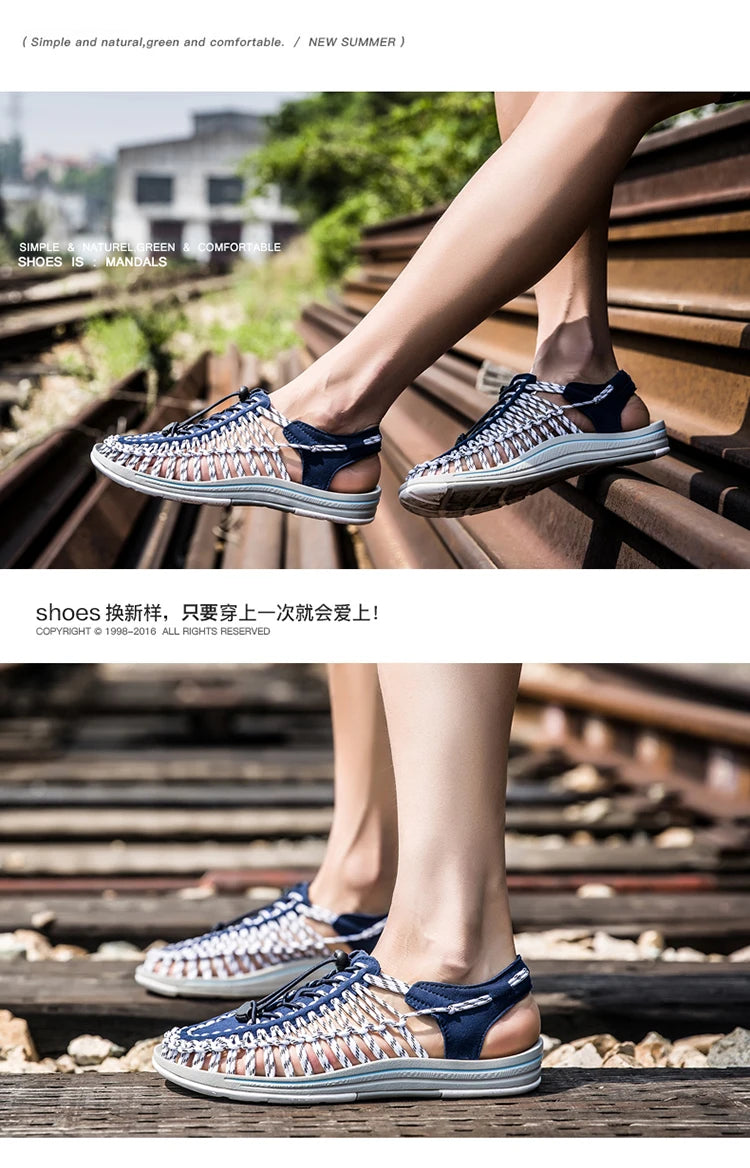 Men's Shoes High-quality Hand-woven Shoes Pull-on Outdoor Sandals Summer Soft Non-slip Gladiator Hiking Beach Platform Sandals