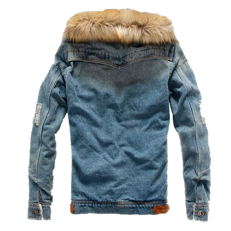 2025 autumn and winter couple models men's plus velvet thick large size denim jacket Korean men's denim men's jacket MY135