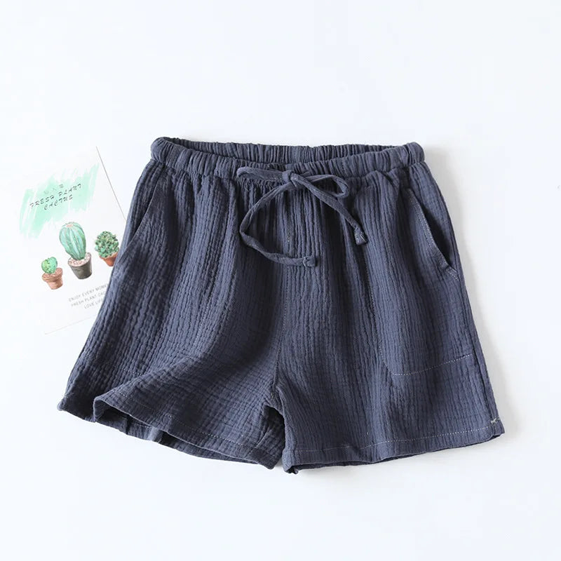 Women's Pajama Shorts 100% Cotton Double-Layer Gauze Sleep Bottoms Beach Shorts Plus Size Thin Lounge Loose Casual Home Pants