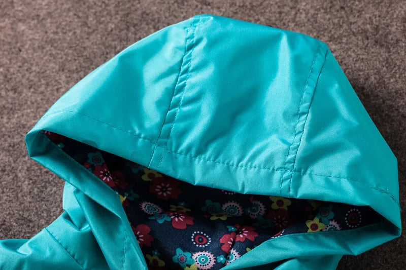 Flowers Girls Jackets Autumn Waterproof Kids Jacket Windbreaker Coat Hooded Casual Girls Raincoat 2-6 Year Old Children Clothing