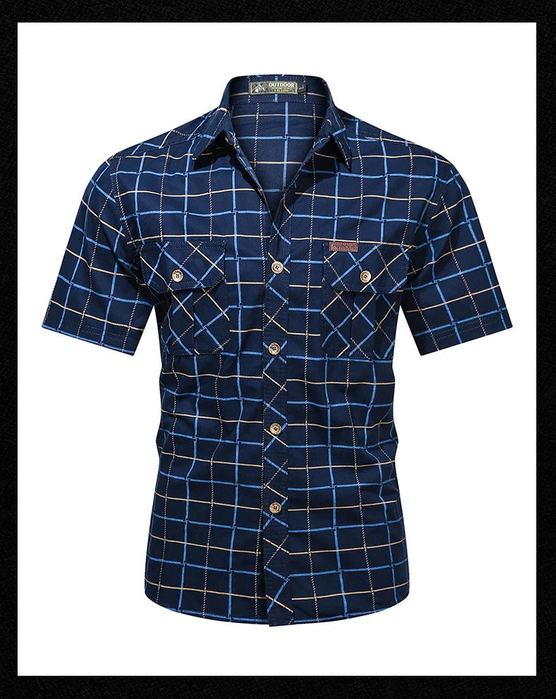 Summer Men's Plaid Shirt Short Sleeve Streetwear Pure Cotton Oversized Casual Shirts Men Clothing Hawaiian Shirt 5XL A2F5009