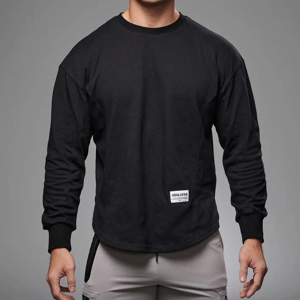 Men Long Sleeve Shirts Solid Cotton T Shirt  Curved Hem Mens Autumn Shirt for Men Workout Streetwear