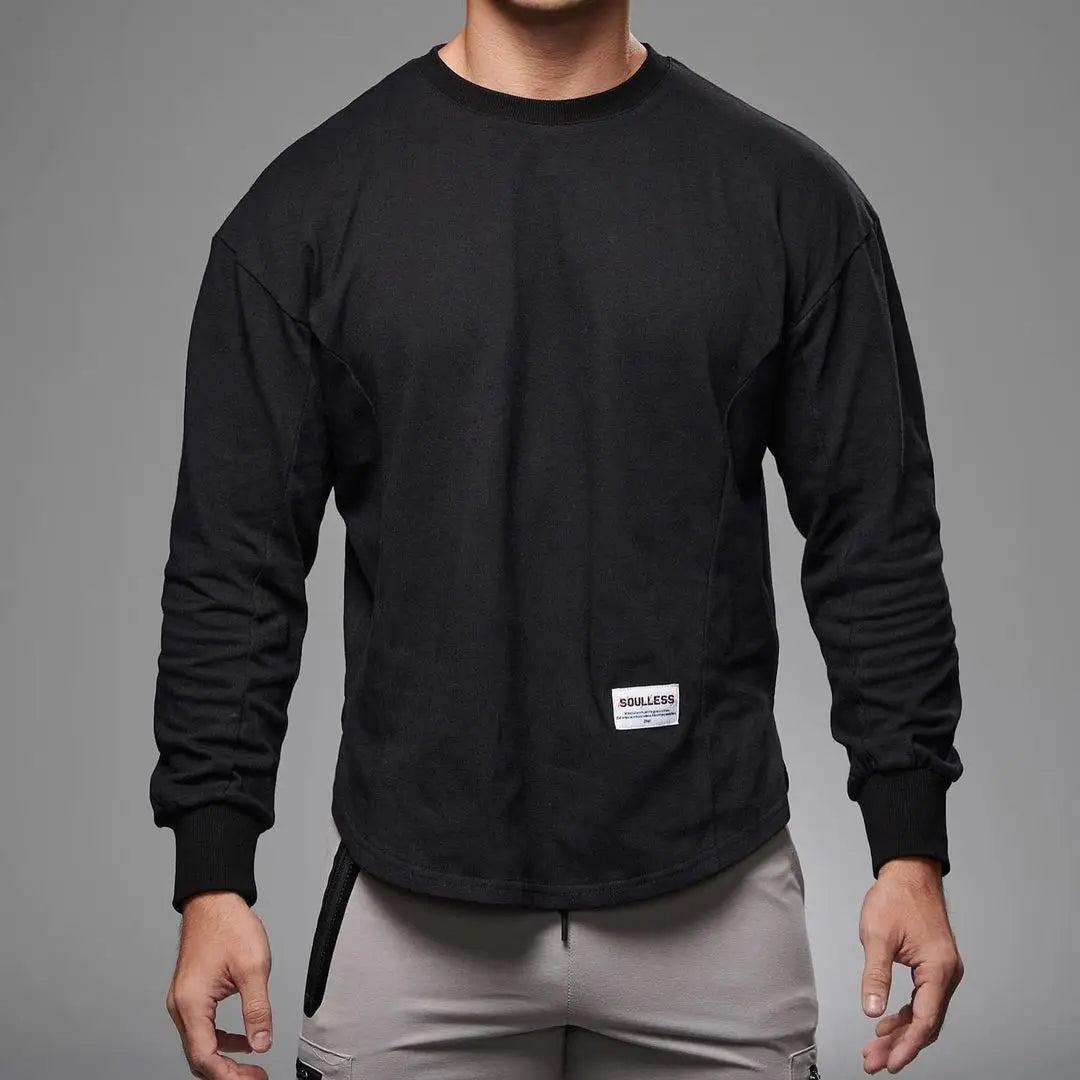 Men Long Sleeve Shirts Solid Cotton T Shirt  Curved Hem Mens Autumn Shirt for Men Workout Streetwear