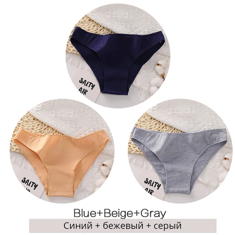3PCS/Set Cotton Underwear Women M-2XL Comfortable Panties Ladies Plus Size Underpants Solid Color Briefs Female Lingerie